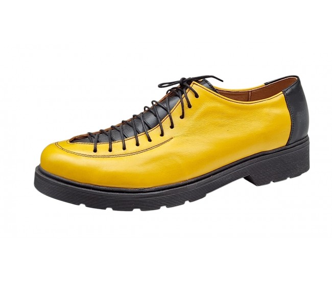 Pantofi casual dama din piele naturala - Model Galben cu Negru PDGINAG