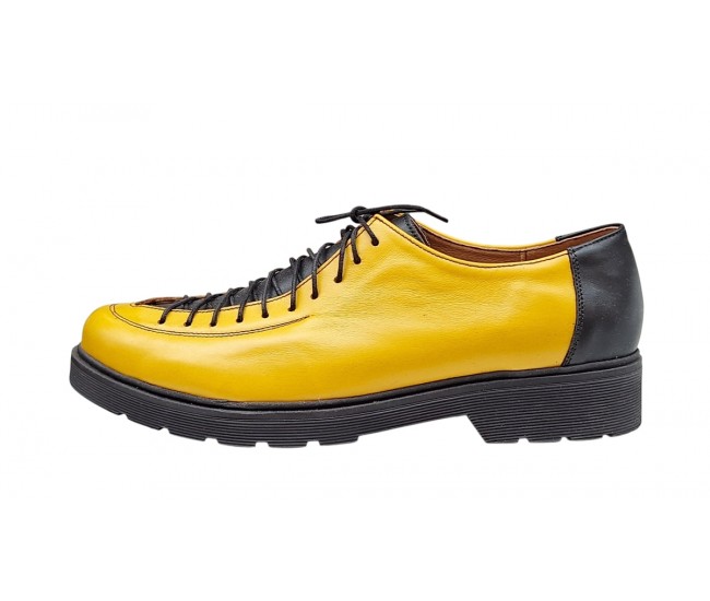 Pantofi casual dama din piele naturala - Model Galben cu Negru PDGINAG