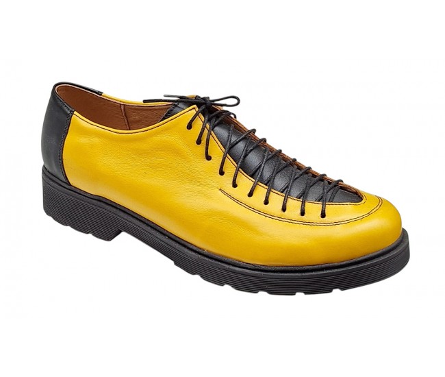 Pantofi casual dama din piele naturala - Model Galben cu Negru PDGINAG
