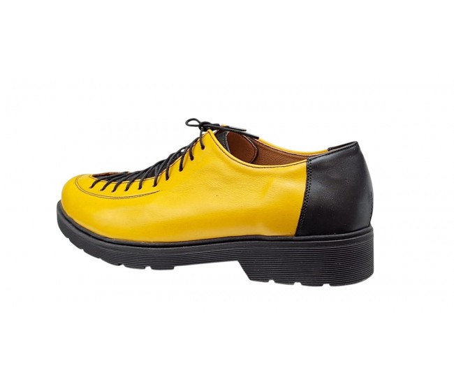 Pantofi casual dama din piele naturala - Model Galben cu Negru PDGINAG