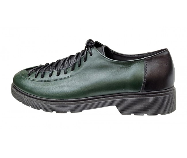 Pantofi casual dama din piele naturala - Model Verde cu Negru PDGINAV