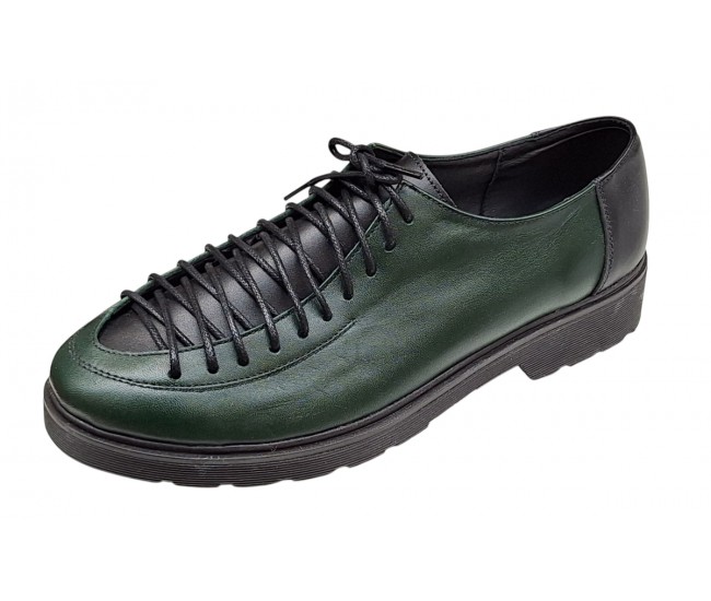 Pantofi casual dama din piele naturala - Model Verde cu Negru PDGINAV