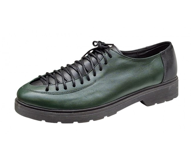 Pantofi casual dama din piele naturala - Model Verde cu Negru PDGINAV