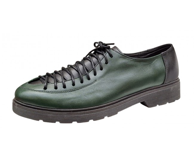 Pantofi casual dama din piele naturala - Model Verde cu Negru PDGINAV