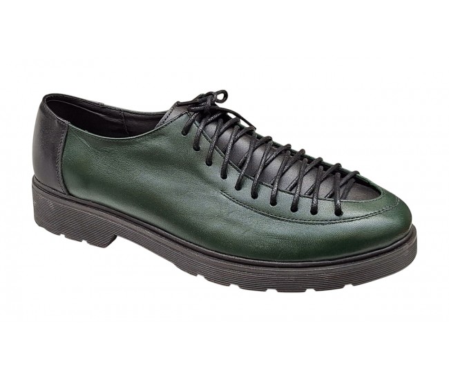 Pantofi casual dama din piele naturala - Model Verde cu Negru PDGINAV