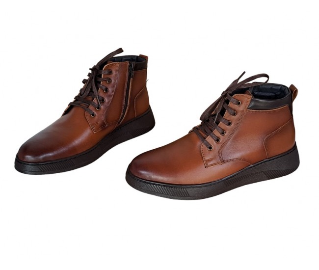 Ghete barbati Casual, din piele naturala imblanite, cu fermoar, Maro PH350MBOX