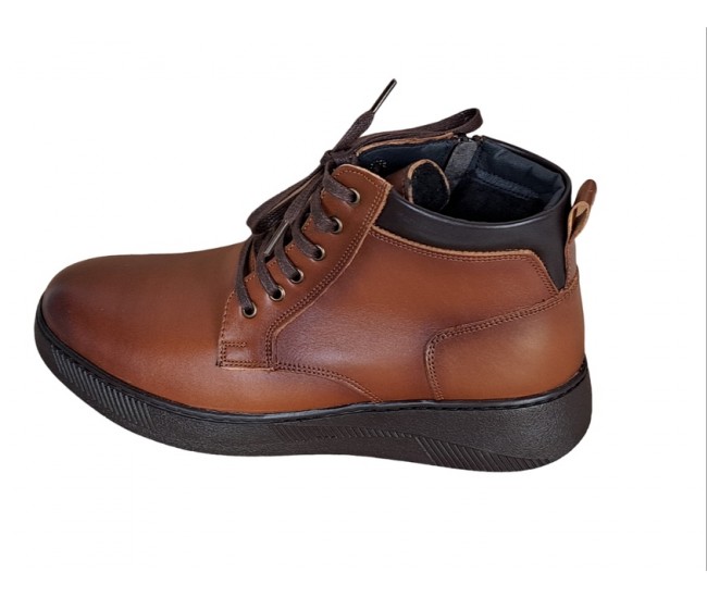 Ghete barbati Casual, din piele naturala imblanite, cu fermoar, Maro PH350MBOX