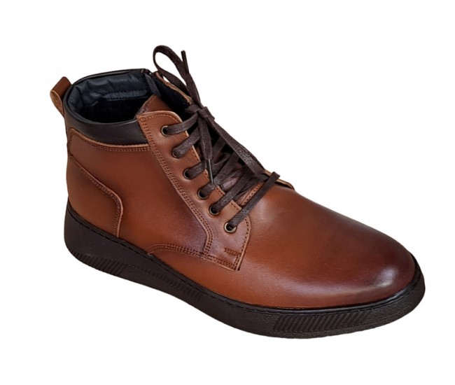 Ghete barbati Casual, din piele naturala imblanite, cu fermoar, Maro PH350MBOX