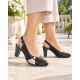 Pantofi damă negri eleganți cu decupaj nude, toc gros și bareta la spate PS36ND