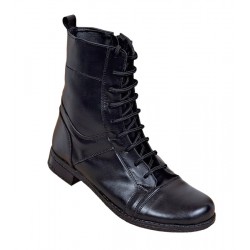 Ghete dama casual, din piele naturala, cu siret si fermoar, imblanite, inalte, Negru - ROV217N