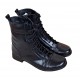 Ghete dama casual, din piele naturala, cu siret si fermoar, imblanite, inalte, Negru - ROV217N