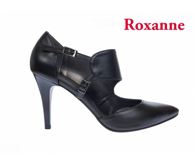 Pantofi stiletto, dama, negri, din piele naturala, toc 8cm, Roxanne, ROX70N