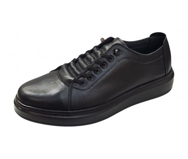 Pantofi sport-casual barbati din piele naturala culoare neagra DeSuceava RSY01N