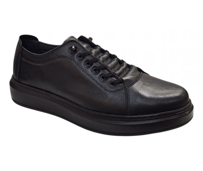 Pantofi sport-casual barbati din piele naturala culoare neagra DeSuceava RSY01N