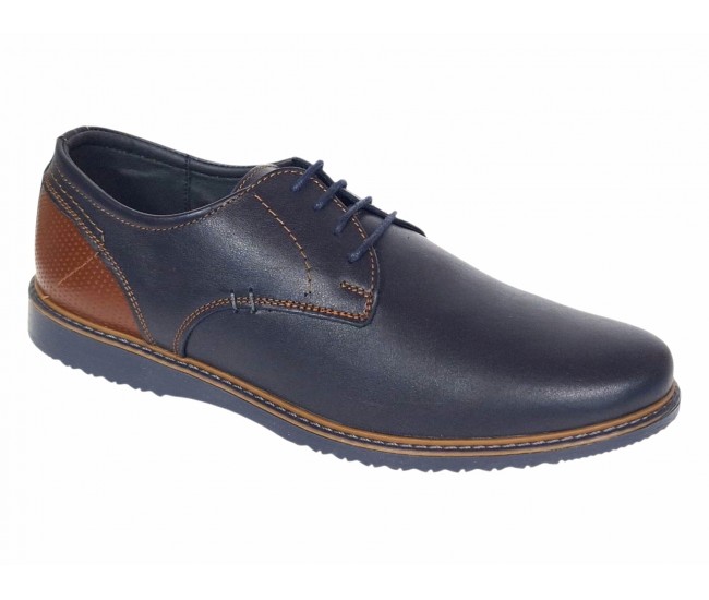 Pantofi barbati casual din piele naturala bleumarin - maro RSY470BL