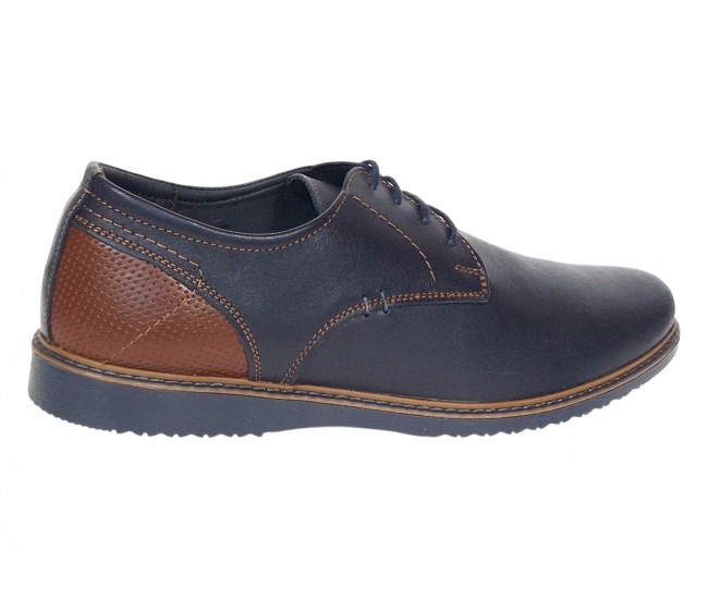 Pantofi barbati casual din piele naturala bleumarin - maro RSY470BL
