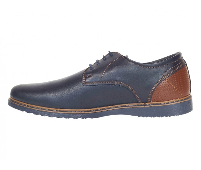 Pantofi barbati casual din piele naturala bleumarin - maro RSY470BL