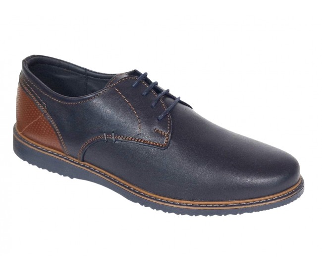Pantofi barbati casual din piele naturala bleumarin - maro RSY470BL