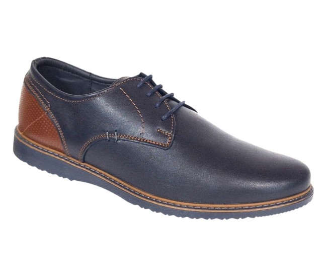 Pantofi barbati casual din piele naturala bleumarin - maro RSY470BL