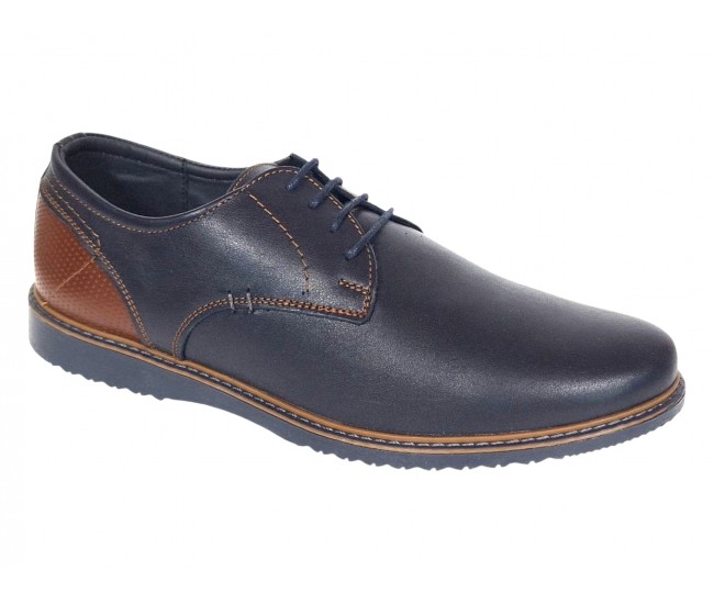 Pantofi barbati casual din piele naturala bleumarin - maro RSY470BL