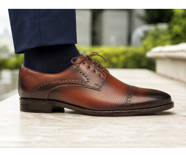 Pantofi barbati maro din piele naturala, eleganti si perforati – stil rafinat, confort Office RSY479M