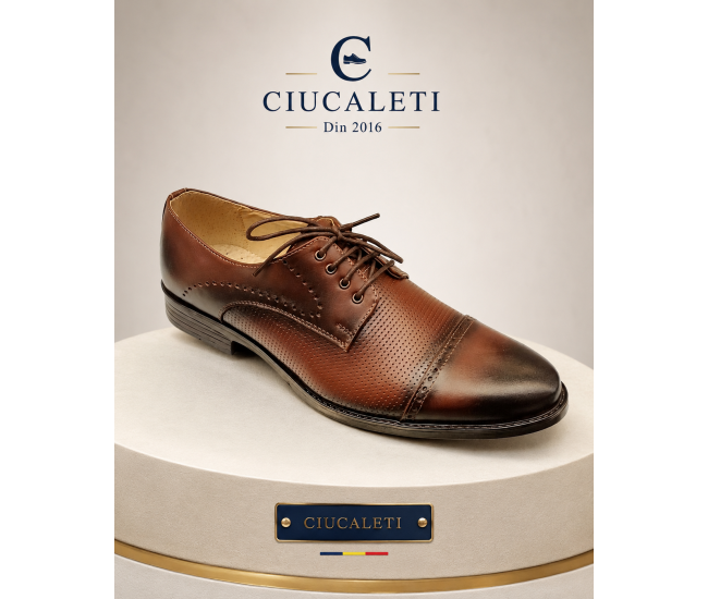 Pantofi barbati maro din piele naturala, eleganti si perforati – stil rafinat, confort Office RSY479M