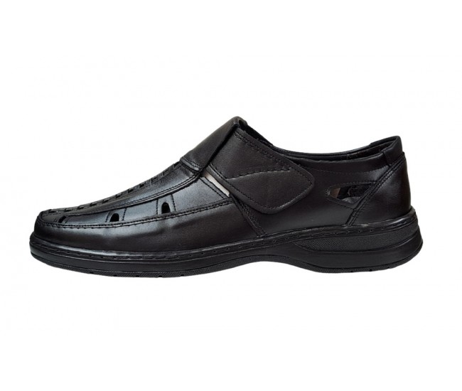 Pantofi barbati casual, perforati, din piele naturala, Negru - RSY502N