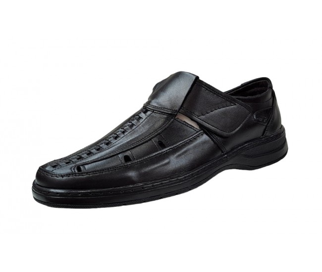 Pantofi barbati casual, perforati, din piele naturala, Negru - RSY502N