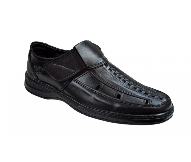 Pantofi barbati casual, perforati, din piele naturala, Negru - RSY502N