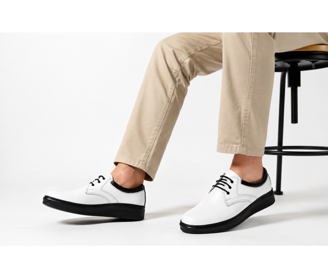 Pantofi barbati albi casual din piele naturala - RSY5AN