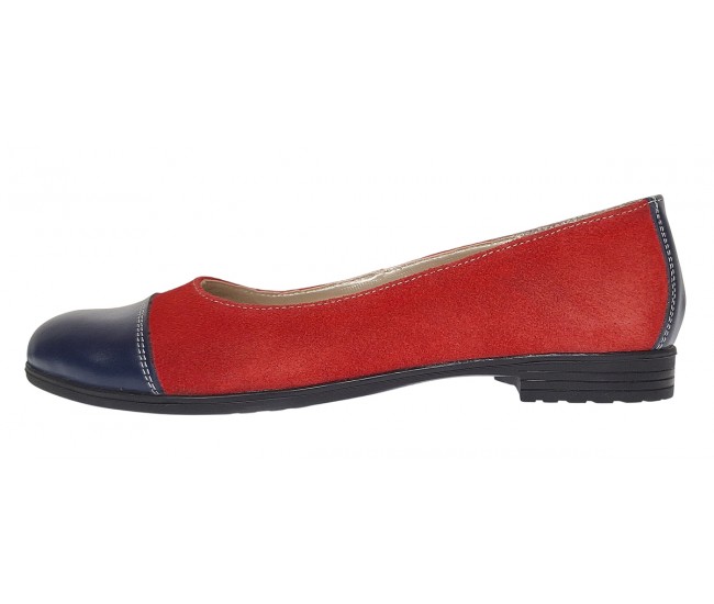 Balerini dama casual din piele naturala Rosu - Bleumarin RUTBLR