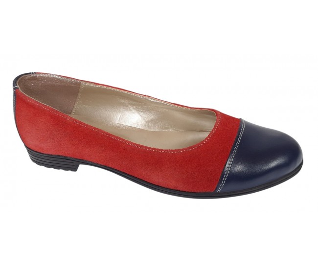 Balerini dama casual din piele naturala Rosu - Bleumarin RUTBLR