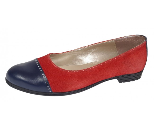 Balerini dama casual din piele naturala Rosu - Bleumarin RUTBLR