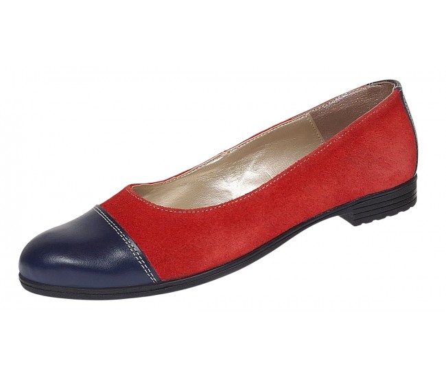 Balerini dama casual din piele naturala Rosu - Bleumarin RUTBLR