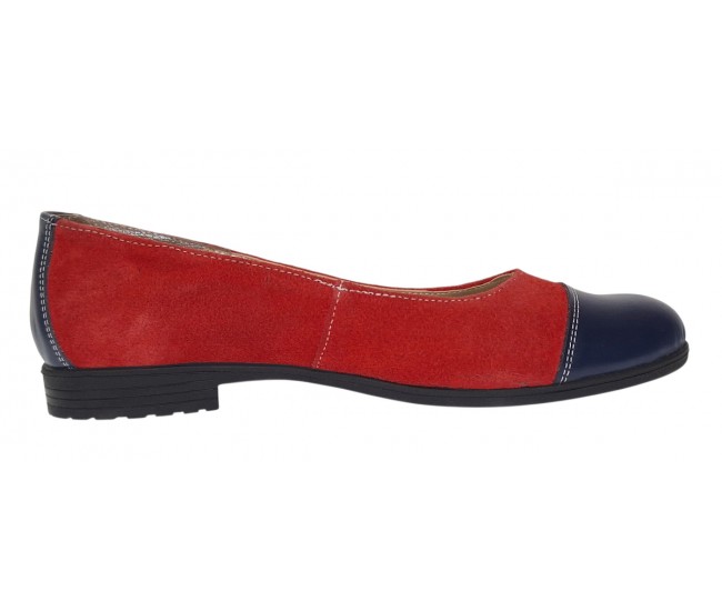 Balerini dama casual din piele naturala Rosu - Bleumarin RUTBLR