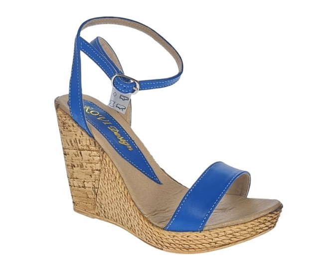 Sandale dama din piele naturala cu platforme de 10 cm - Model Albastru