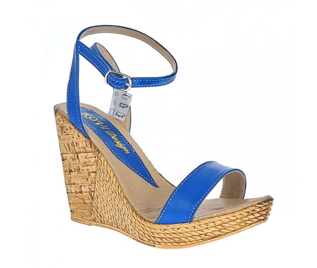 Sandale dama din piele naturala cu platforme de 10 cm - Model Albastru