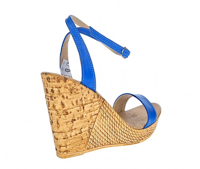 Sandale dama din piele naturala cu platforme de 10 cm - Model Albastru