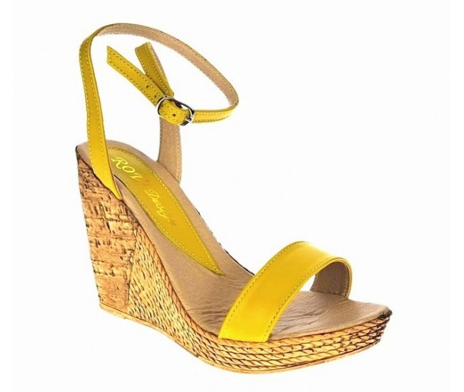 Sandale dama din piele naturala cu platforme de 10 cm - Model Galben