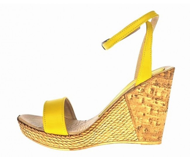 Sandale dama din piele naturala cu platforme de 10 cm - Model Galben