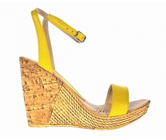 Sandale dama din piele naturala cu platforme de 10 cm - Model Galben