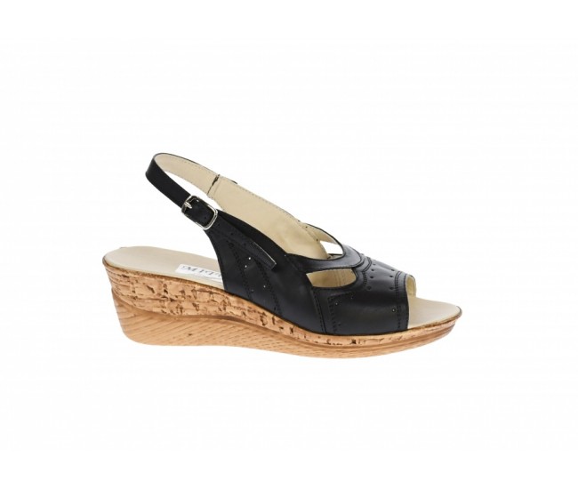 Sandale dama din piele naturala, negre, cu platforme de 5 cm, S14NBOX