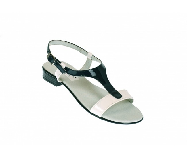 Sandale dama din piele naturala LAC, combinatie de culori, alb cu negru, S16ANLAC