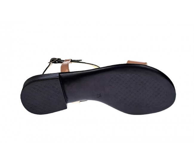 Sandale dama din piele naturala lacuita, nud - negru S16NNUDL