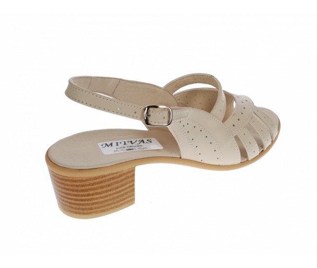 Sandale dama de vara cu toc de 5 cm, din piele naturala, bej, S26BEJBOX