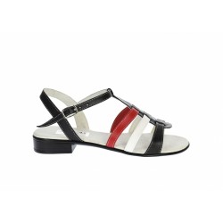 Sandale dama, din piele naturala box, rosu, alb si negru, S2NRA