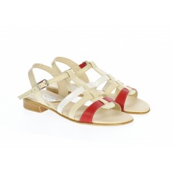 Sandale dama, din piele naturala box, rosu, bej si alb, S2RBA
