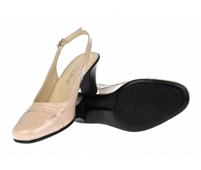 Pantofi dama decupati, eleganti, din piele naturala, cu toc - S301BEJ