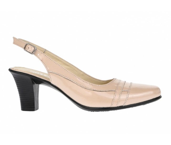 Pantofi dama decupati, eleganti, din piele naturala, cu toc - S301BEJ
