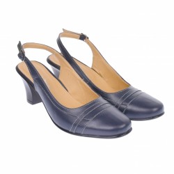Pantofi dama, decupati, eleganti, din piele naturala box, cu toc, bleumarin - S301BLBOX